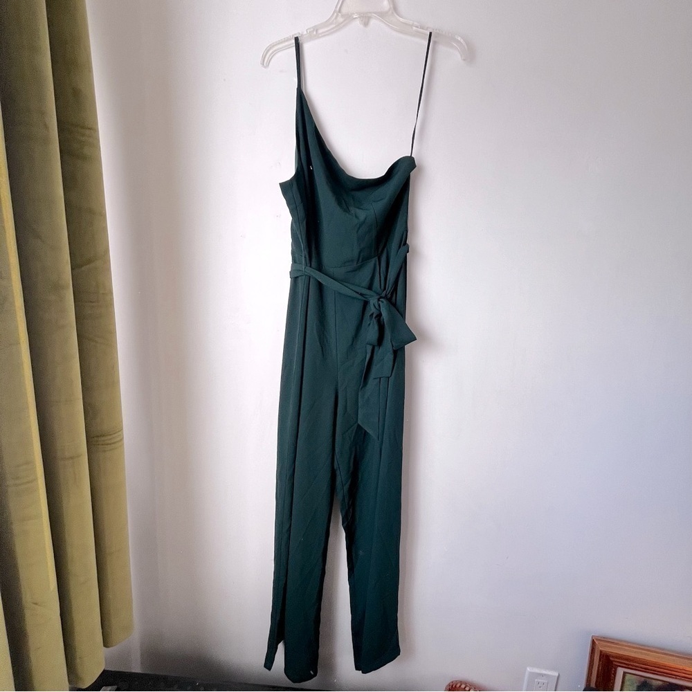Petal & Pup Leyton Emerald Green One Shoulder Wide Leg Belted Jumpsuit 12